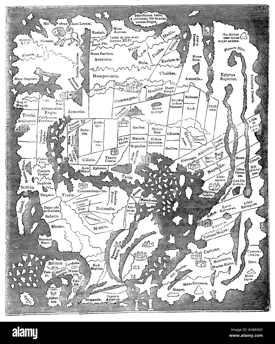 Le début de la carte tirée d'un 10e siècle carte dans la Cottonian Library est imparfait mais suffisamment utile pour faciliter le commerce de l'Angleterre anglo-saxonne. Banque D'Images