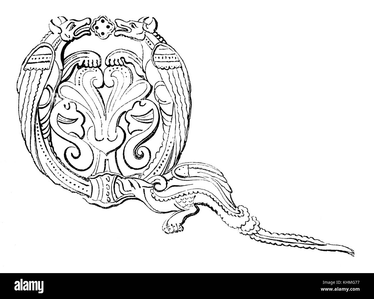 Un illuminé richement Anglo saxon lettre 'Q' du 10ème siècle en Angleterre Banque D'Images