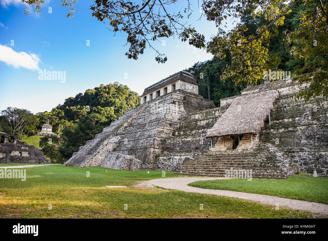 Temple des inscriptions dans les ruines de l'ancienne ville maya de Palenque, Chiapas, Mexique- Banque D'Images