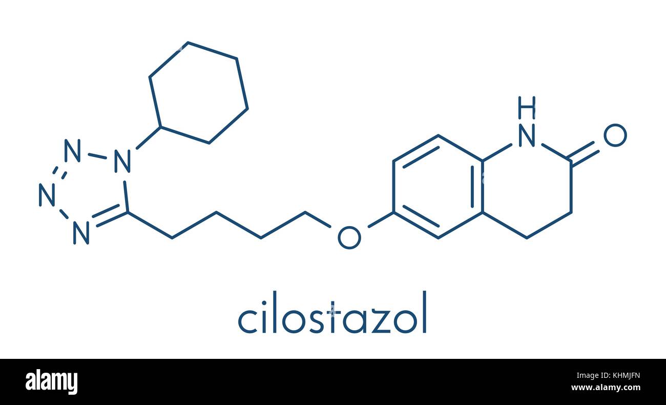 Le cilostazol claudication intermittent treatment molécule pharmaceutique. inhibiteur de la phosphodiestérase (PDE3). formule topologique. Illustration de Vecteur