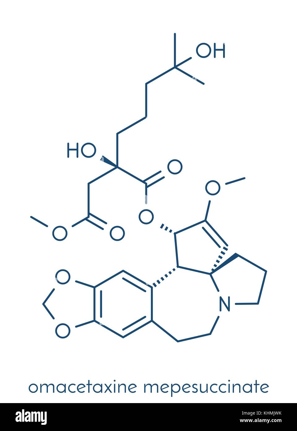 Mepesuccinate omacetaxine cancer molécule pharmaceutique. utilisé dans le traitement de la leucémie myéloïde chronique (LMC). formule topologique. Illustration de Vecteur