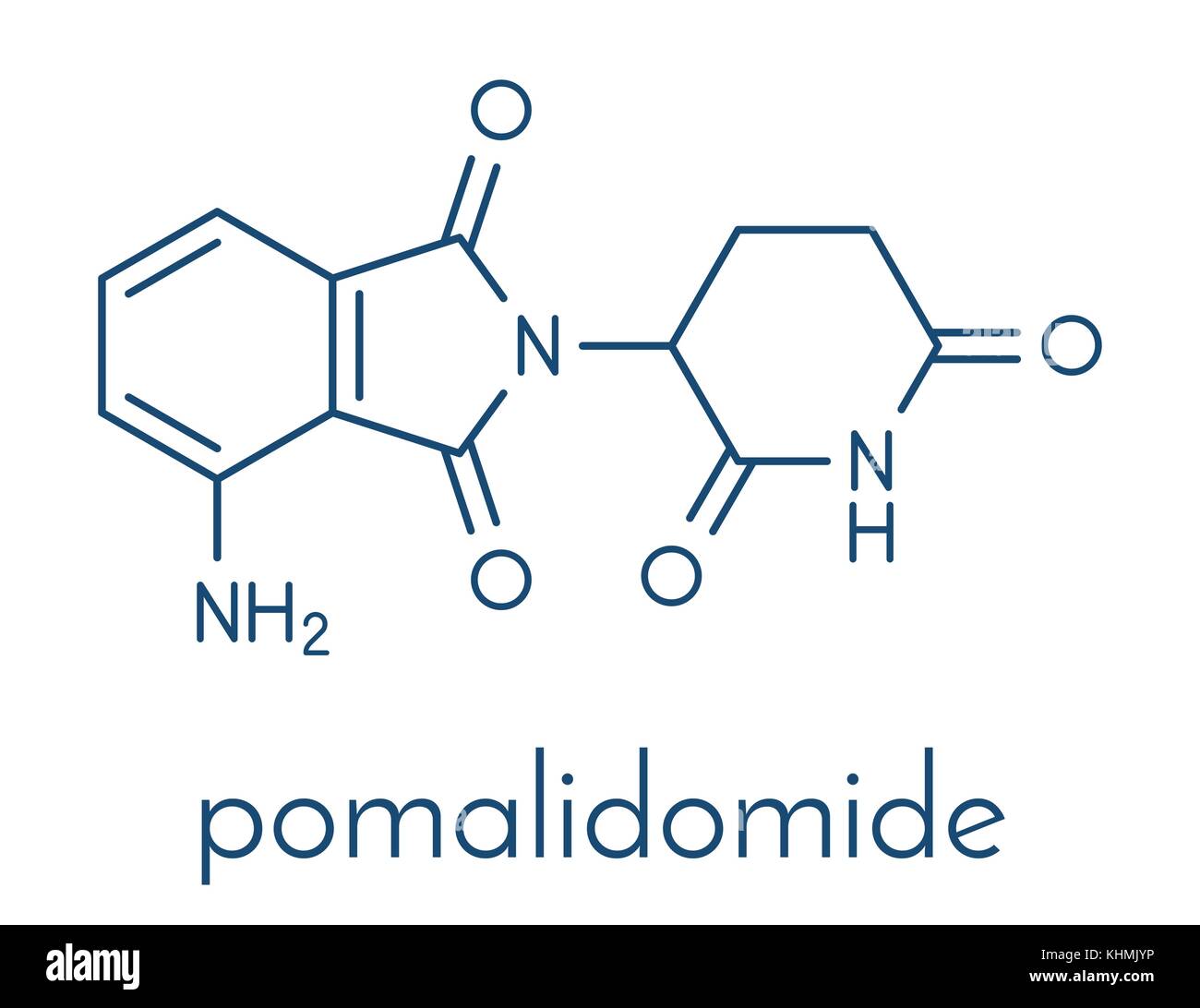 Le pomalidomide myélome multiple molécule pharmaceutique. liés à la thalidomide. formule topologique. Illustration de Vecteur
