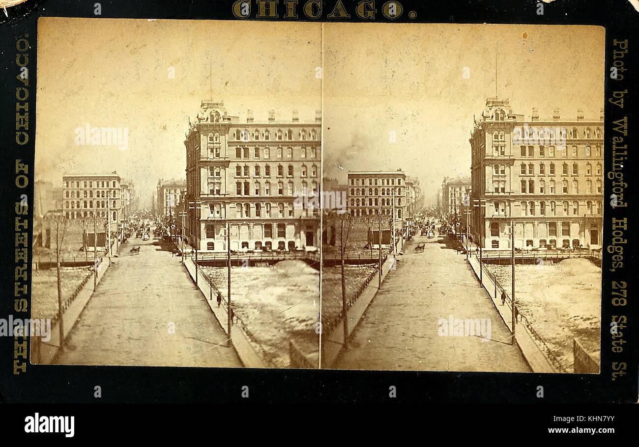 Les rues de Chicago avec des bâtiments visibles, Chicago, Illinois, 1896. De la bibliothèque publique de New York. Banque D'Images