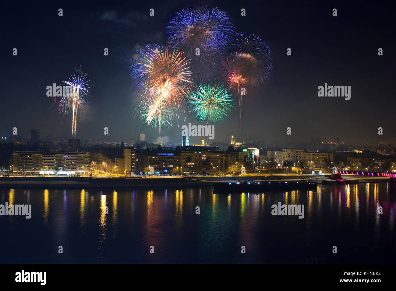 D'artifice du Nouvel An de Novi Sad Banque D'Images