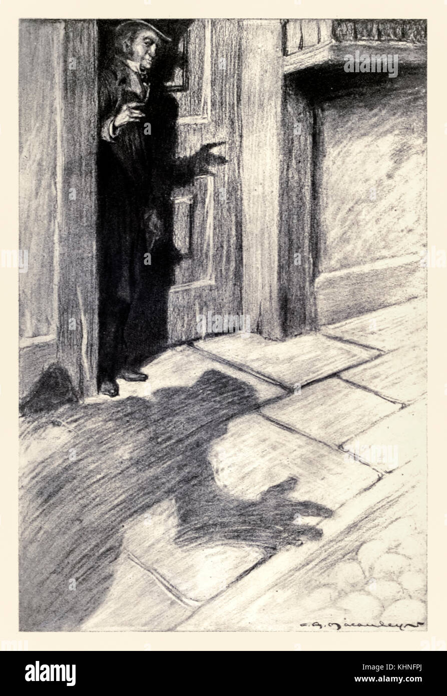 "M. Utterson était au courant d'une étrange lumière, pied étape proche' dans le cas d 'étranges Dr Jekyll et Mr Hyde" de Robert Louis Stevenson (1850-1894) illustré par Charles Raymond (1871-1934). Voir plus d'informations ci-dessous. Banque D'Images