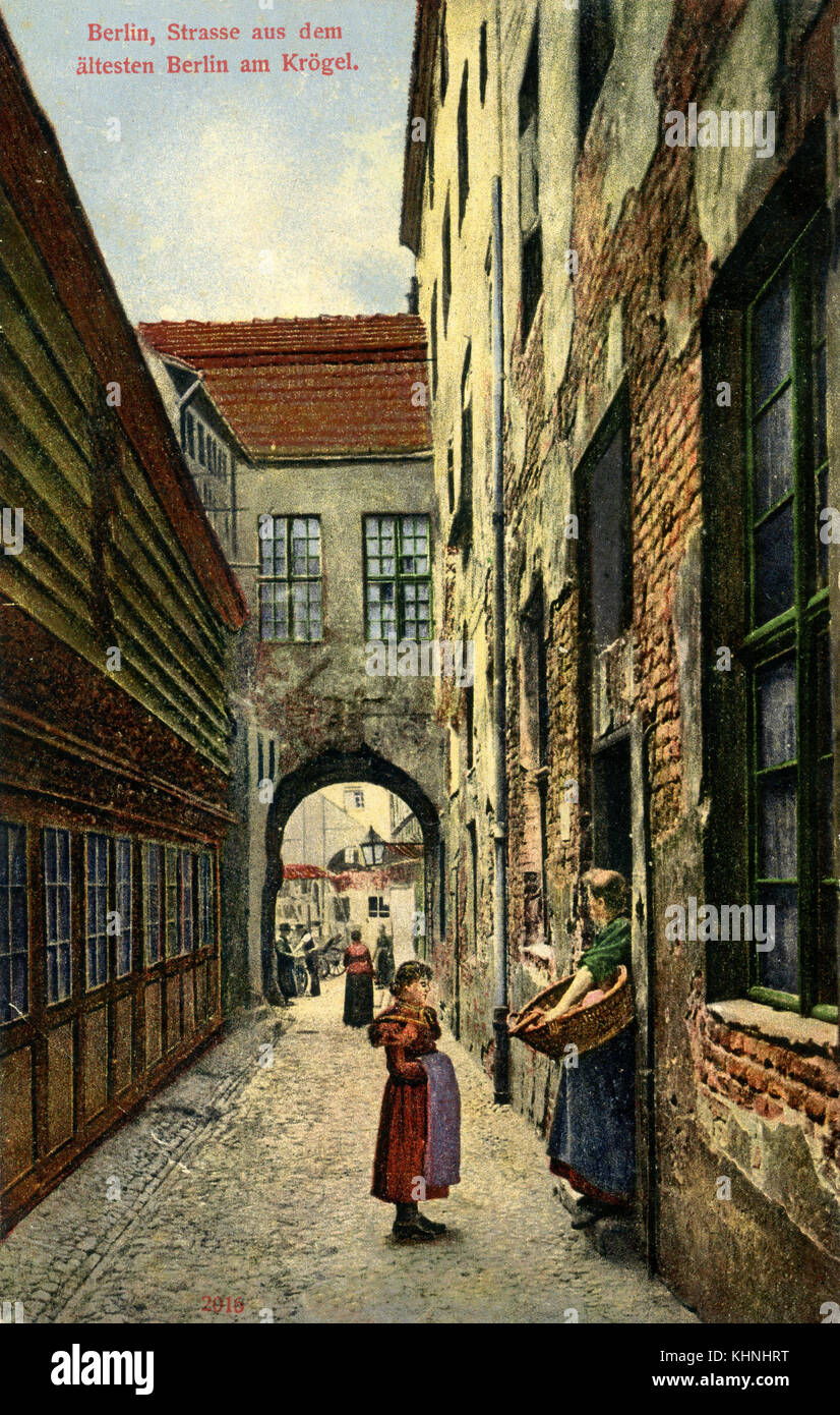 Berlin: scène de rue de la partie la plus ancienne de Berlin sur Krögel (Berlin: Straßenszene aus dem ältesten Berlin am Krögel) Banque D'Images