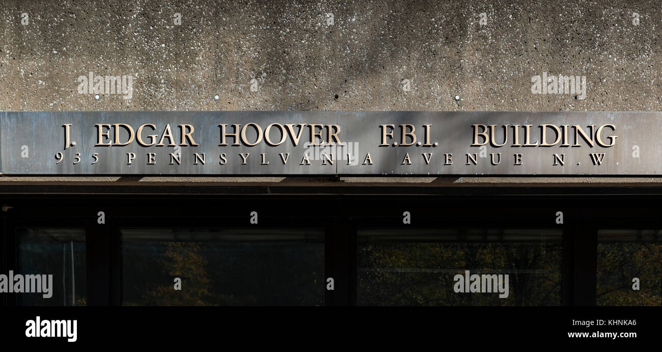 Entrée de la J Edgar Hoover Building, siège du FBI, Pennsylvania Avenue, Washington DC, USA Banque D'Images