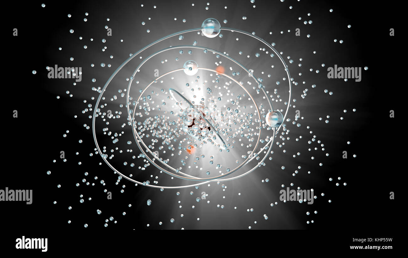 Particules et radiations émises par un noyau Atom. Banque D'Images