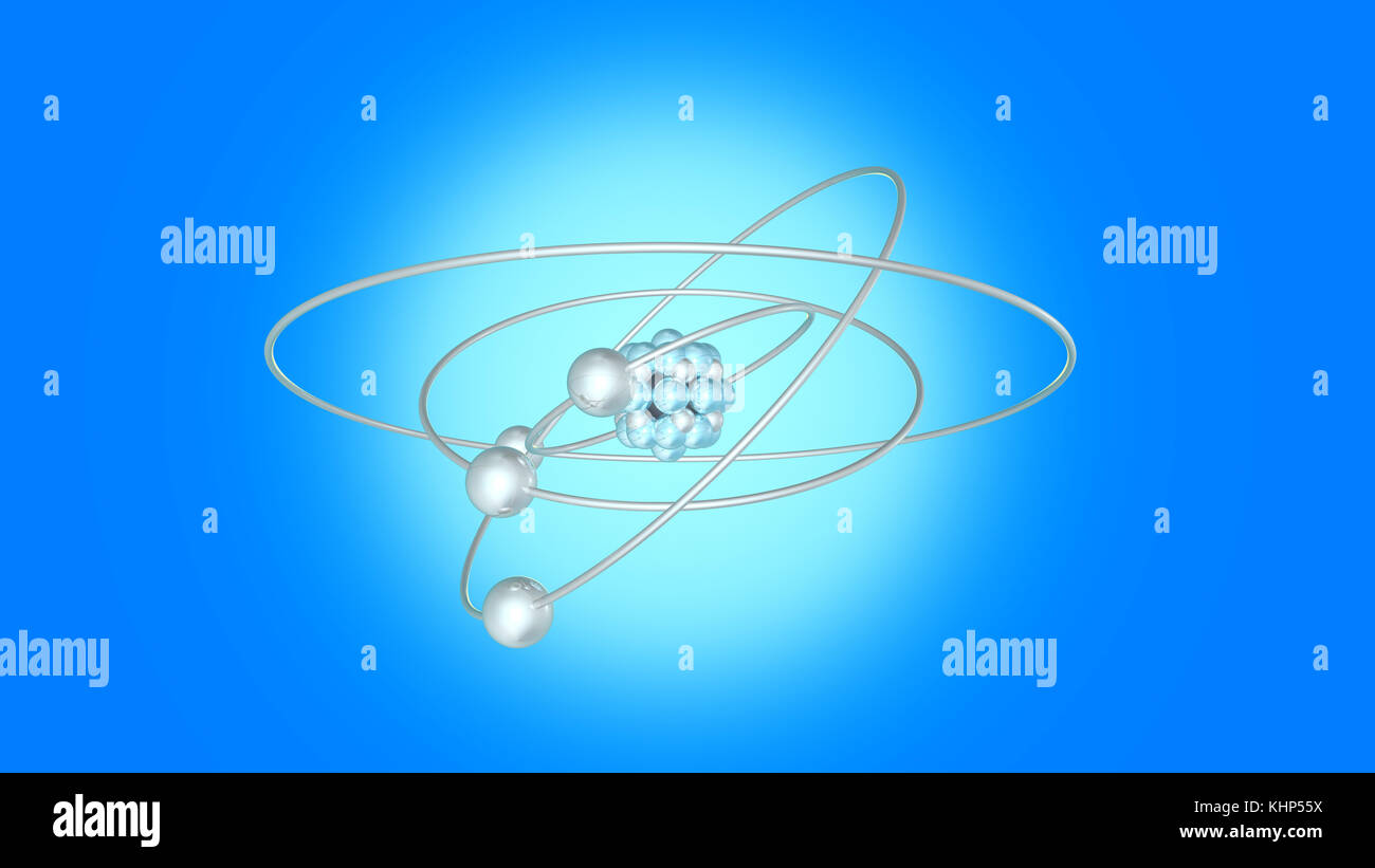 Particules qui tournent autour d'un noyau Atom. Banque D'Images