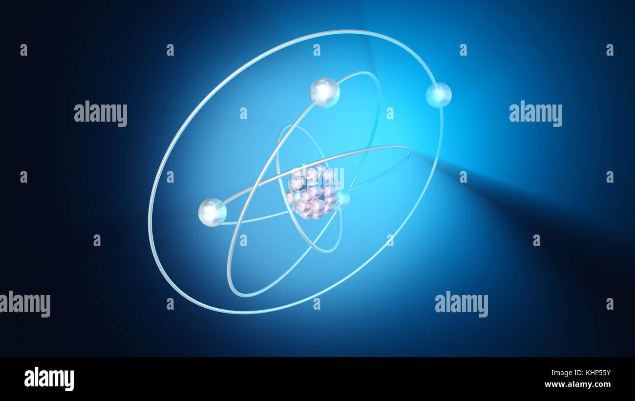 Particules qui tournent autour d'un noyau Atom. Banque D'Images