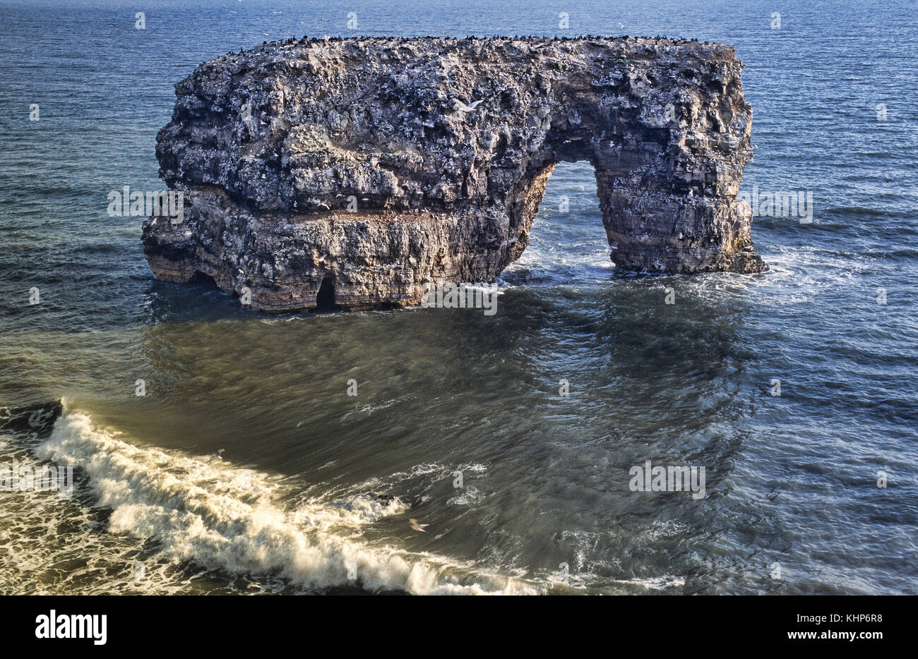 Marsden Rock à South Shields a photographié un an avant il s'est effondré dans la mer. Banque D'Images