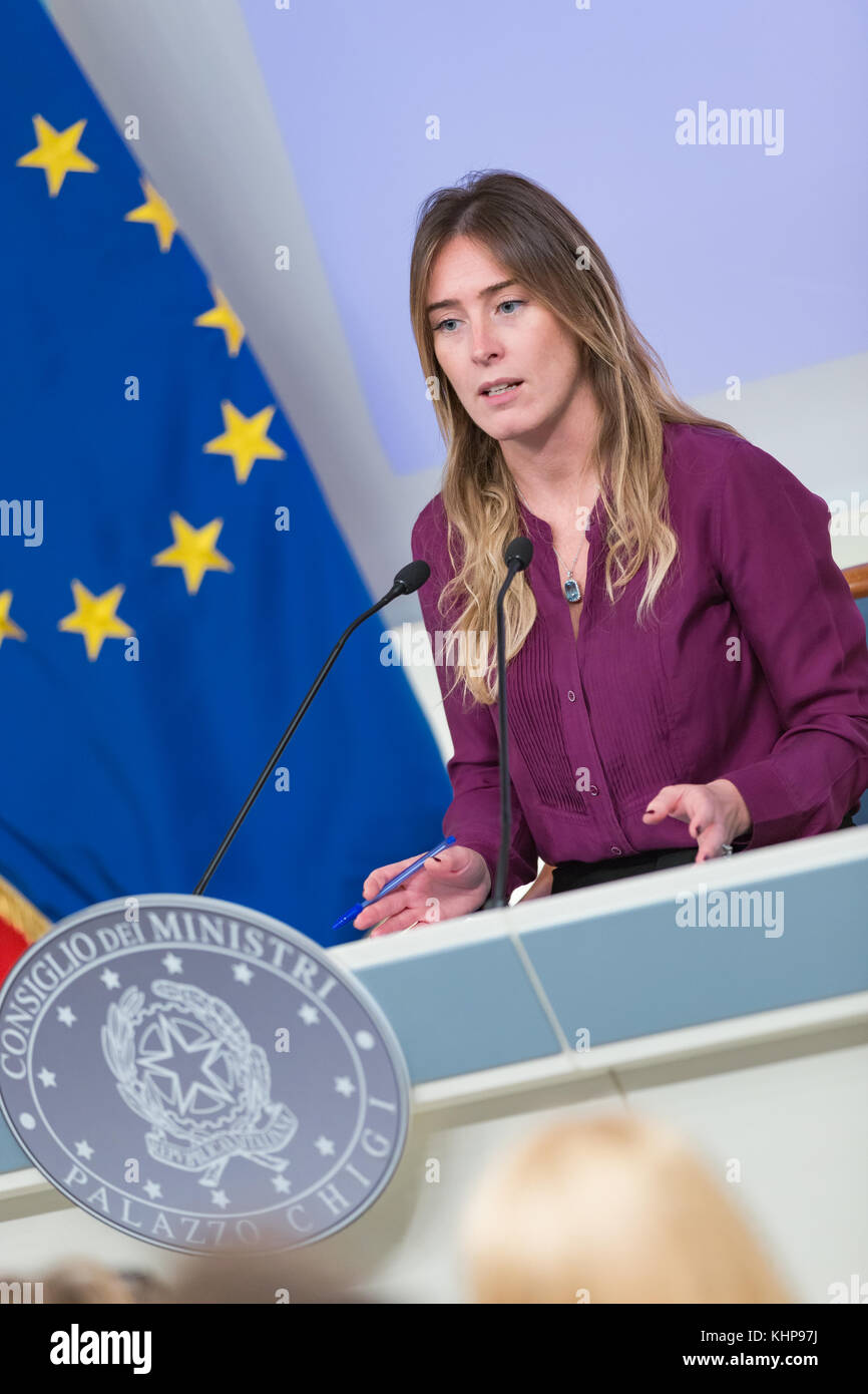 Rome, 17 novembre 2017. Maria Elena Boschi durant la présentation de la campagne pour la région de la violence contre les femmes d'assistance. Banque D'Images