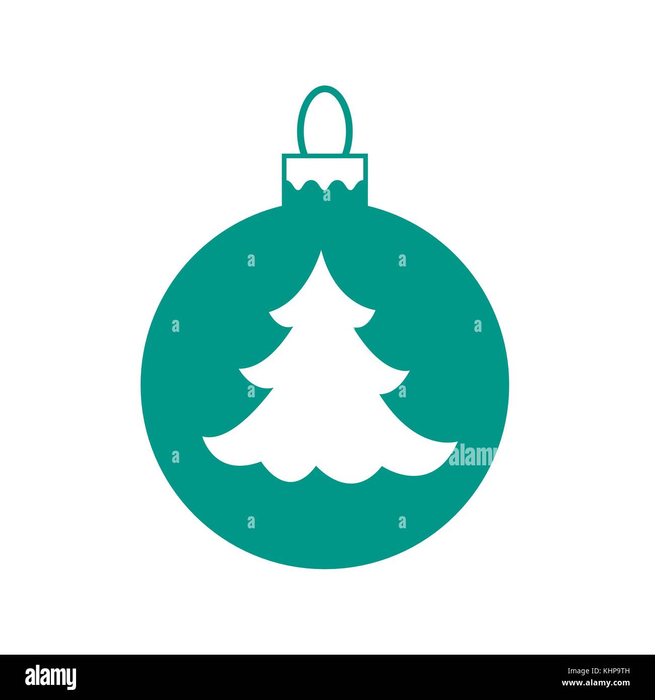 Icône vecteur boule de noël avec silhouette d'arbre de Noël sur fond blanc. Illustration de Vecteur