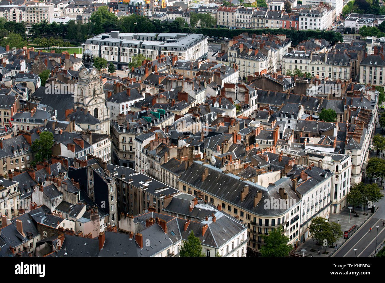 Vue aérienne du centre-ville de Nantes à partir de la terrasse de la tour de bretagne, Loire Atlantique, France. Banque D'Images