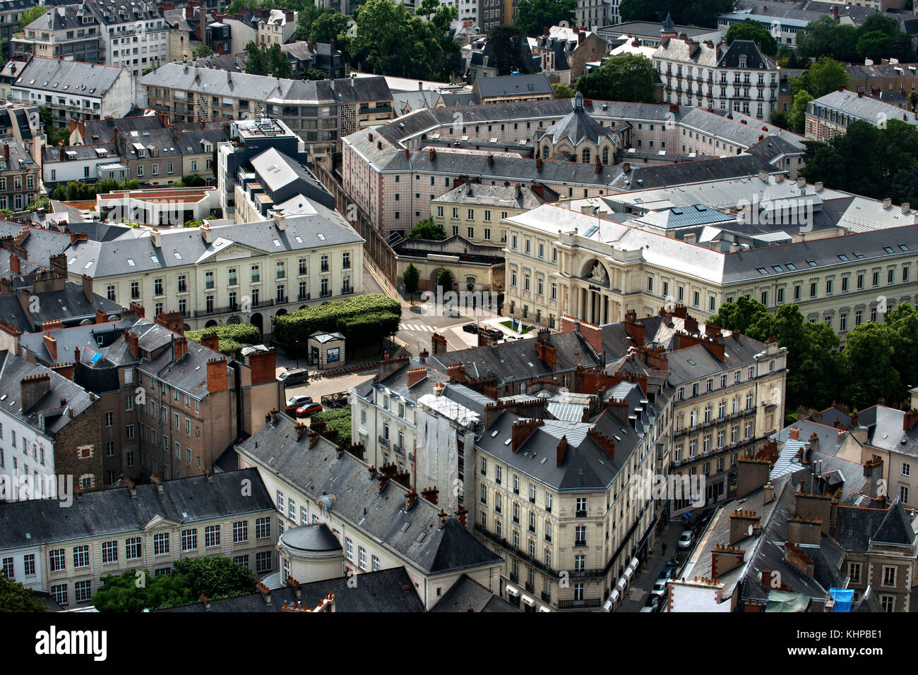 Vue aérienne du centre-ville de Nantes à partir de la terrasse de la tour de bretagne, Loire Atlantique, France. Banque D'Images