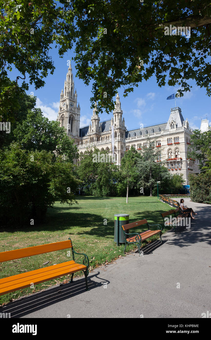 L'Autriche, Vienne, Wiener Rathaus - Hôtel de Ville du parc Stadtpark Banque D'Images