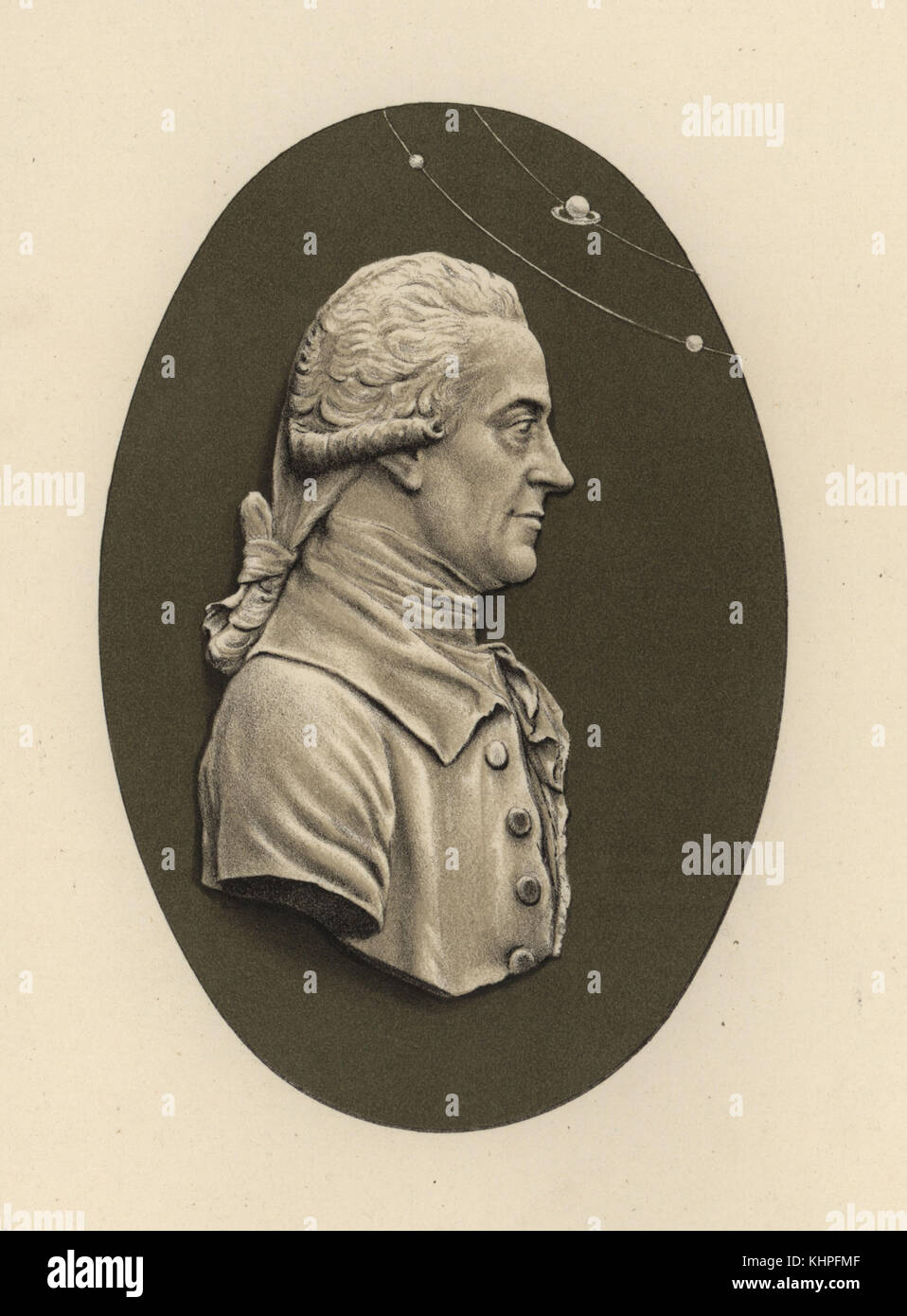 Médaillon Portrait de l'astronome Sir William Herschel. Chromolithographie dessiné par Grivell et lithographiés par Parrot et Co. de Frederick Rathbone's Old Wedgwood, la céramique artistique ou décoratif travail produit par Josiah Wedgwood, Quaritch, Londres, 1898. Banque D'Images