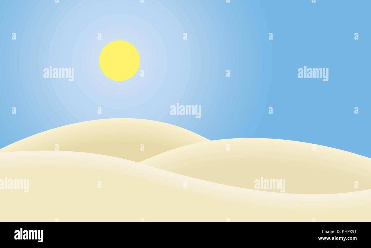 Cartoon vector illustration d'un paysage désertique, sous un ciel bleu avec un soleil - modèle plat Illustration de Vecteur