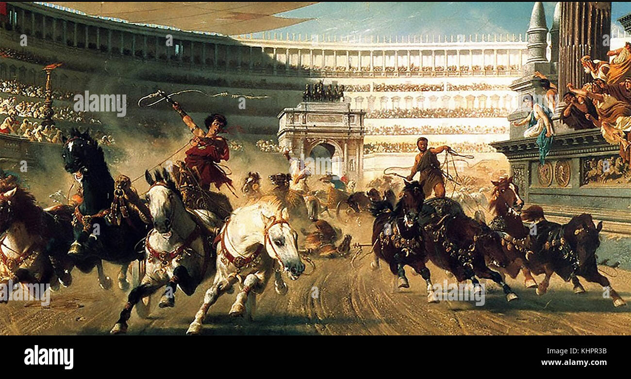 COURSE de chars dans la Rome antique. Une peinture du XIXe siècle. Banque D'Images