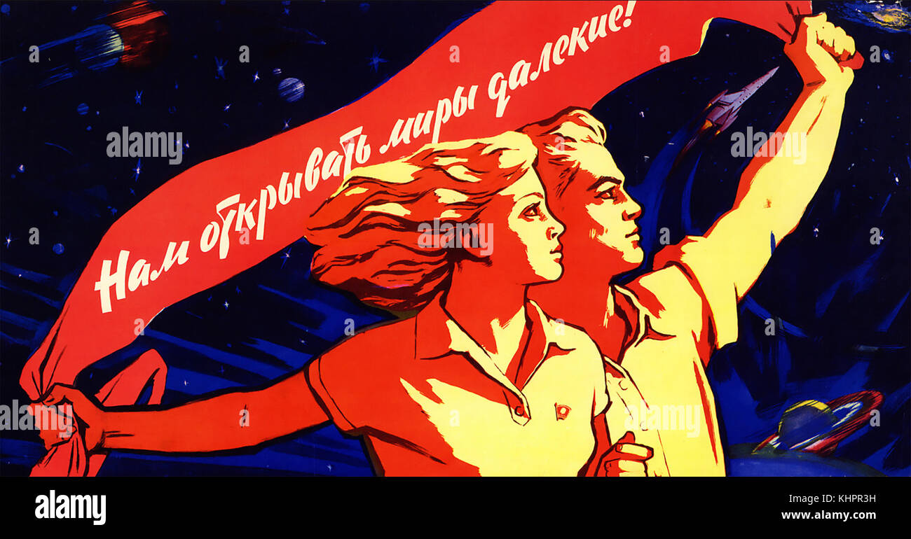 Nous allons ouvrir des mondes lointains ! Affiche soviétique vers 1955 Banque D'Images