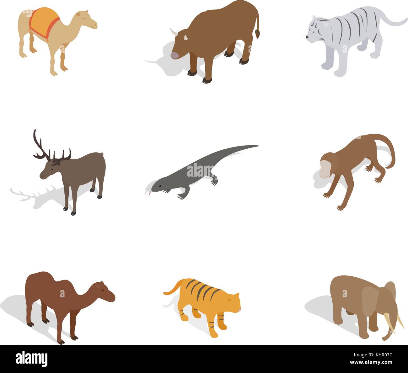 Icon Set animaux, style isométrique Illustration de Vecteur