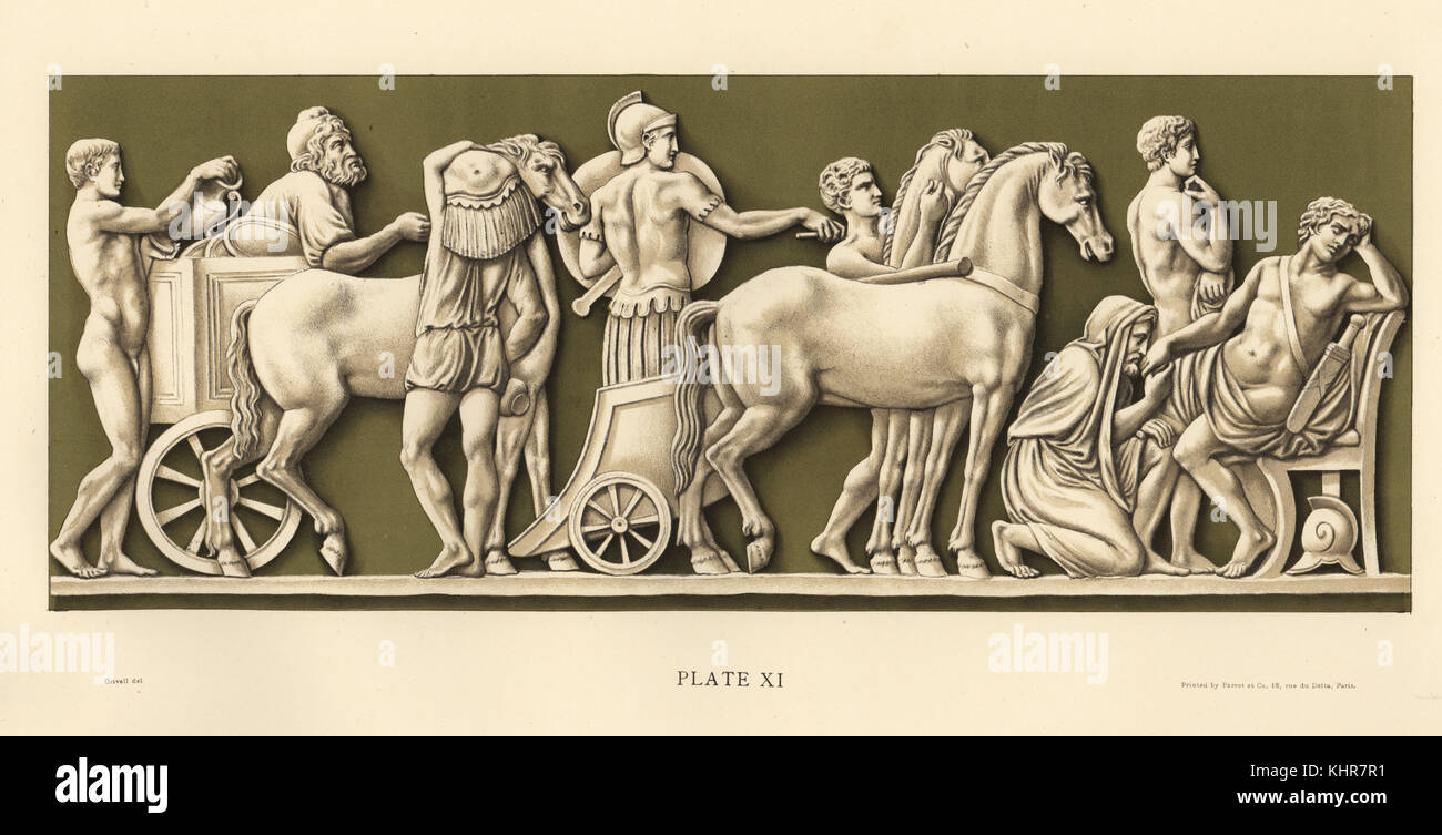 Montrant la plaque de Troy Priam Roi mendiant pour Achille le corps de son fils Hector. Chromolithographie dessiné par Grivell et lithographiés par Parrot et Co. de Frederick Rathbone's Old Wedgwood, la céramique artistique ou décoratif travail produit par Josiah Wedgwood, Quaritch, Londres, 1898. Banque D'Images