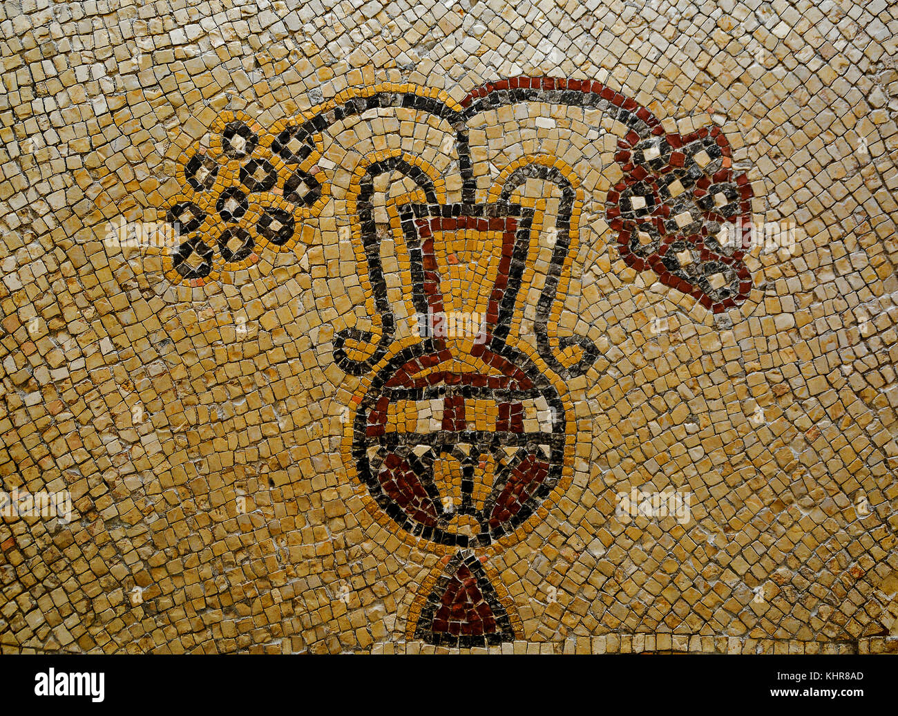 Mosaïque byzantine dans l'église sur le mont Nebo, Jordanie. Banque D'Images