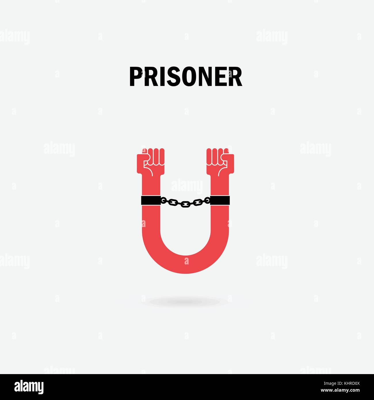 La main de l'homme et de la chaîne avec des symboles Lettre U.Prison avec symbole prisonnier.Dépendance et liberté Un-concept.Vector illustration Illustration de Vecteur