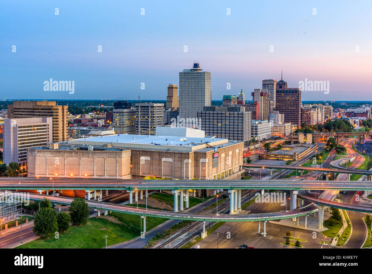 Memphis, Tennessee, usa centre-ville au crépuscule. Banque D'Images
