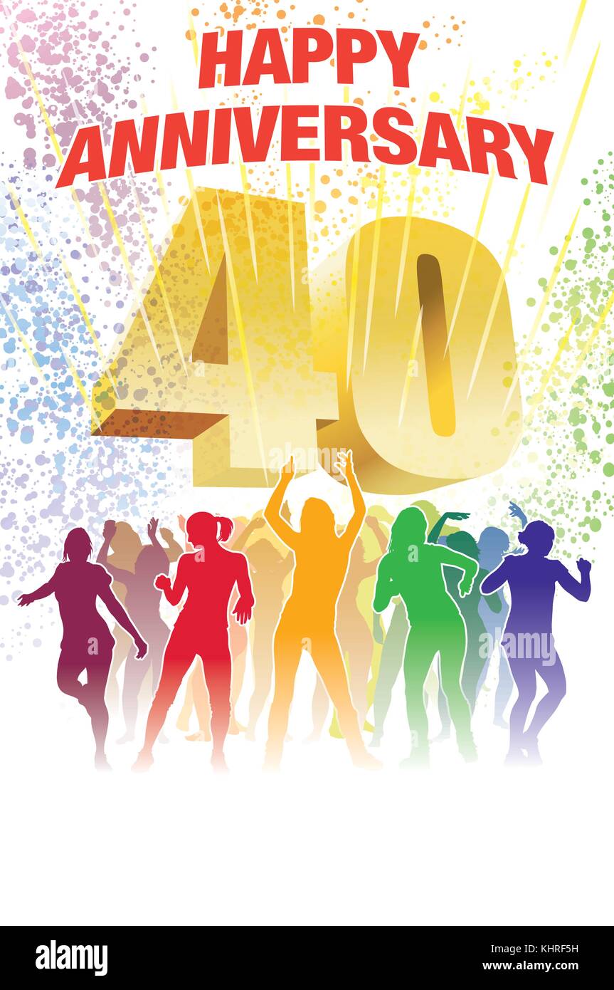 Foule colorée de dancing people celebrating 40e anniversaire Illustration de Vecteur