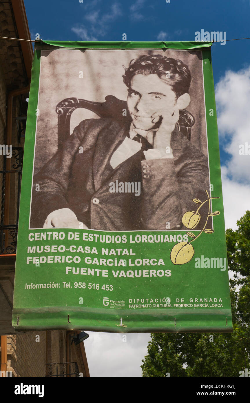 Le centre d'études de Lorca - affiche, fuente vaqueros, province de Grenade, Andalousie, Espagne, Europe Banque D'Images