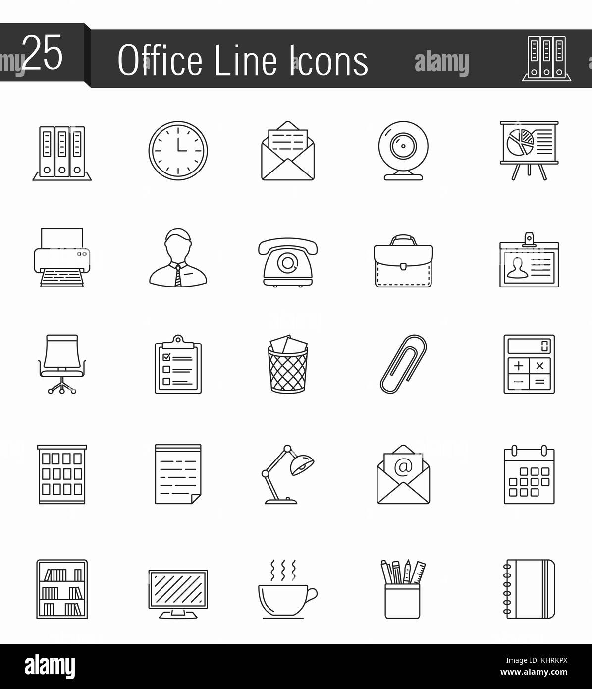 25 ligne de bureau Icônes, vector illustration eps10 Banque D'Images
