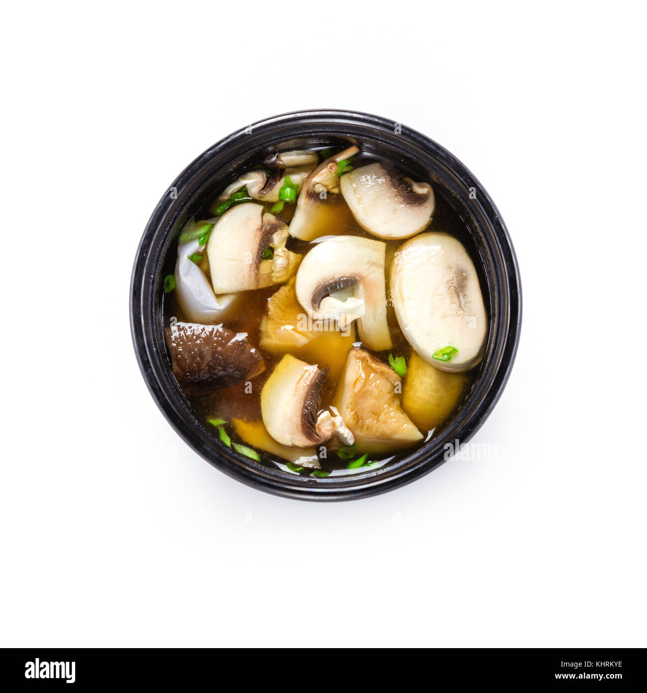 Pot de soupe miso aux champignons, vue d'en haut Banque D'Images
