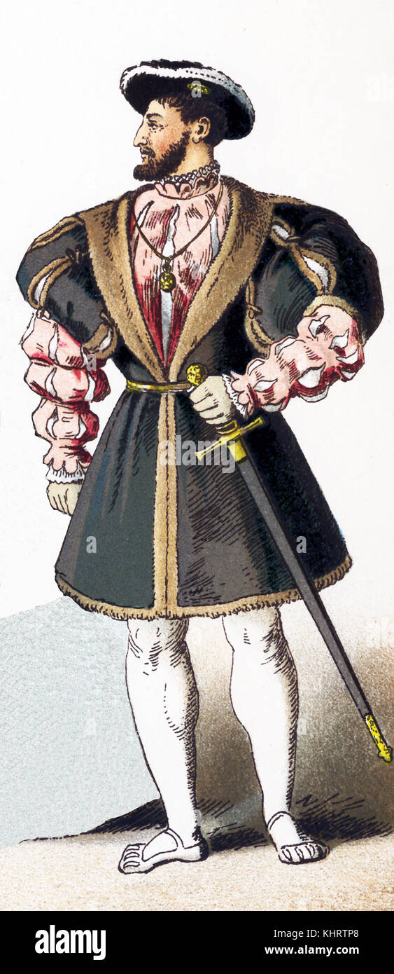 La figure représentée ici est François Ier, décédé en 1547. Francis J'ai été le premier roi de France de l'Angouleme branche de la maison de Valois. Il a été la clé de l'ouverture de la Renaissance française. Aussi sous son règne, l'expansion de premier Empire colonial français. Il a régné de 1515 à sa mort en 1547. Sa femme était reine Claudia. Cette illustration dates pour 1882. Banque D'Images