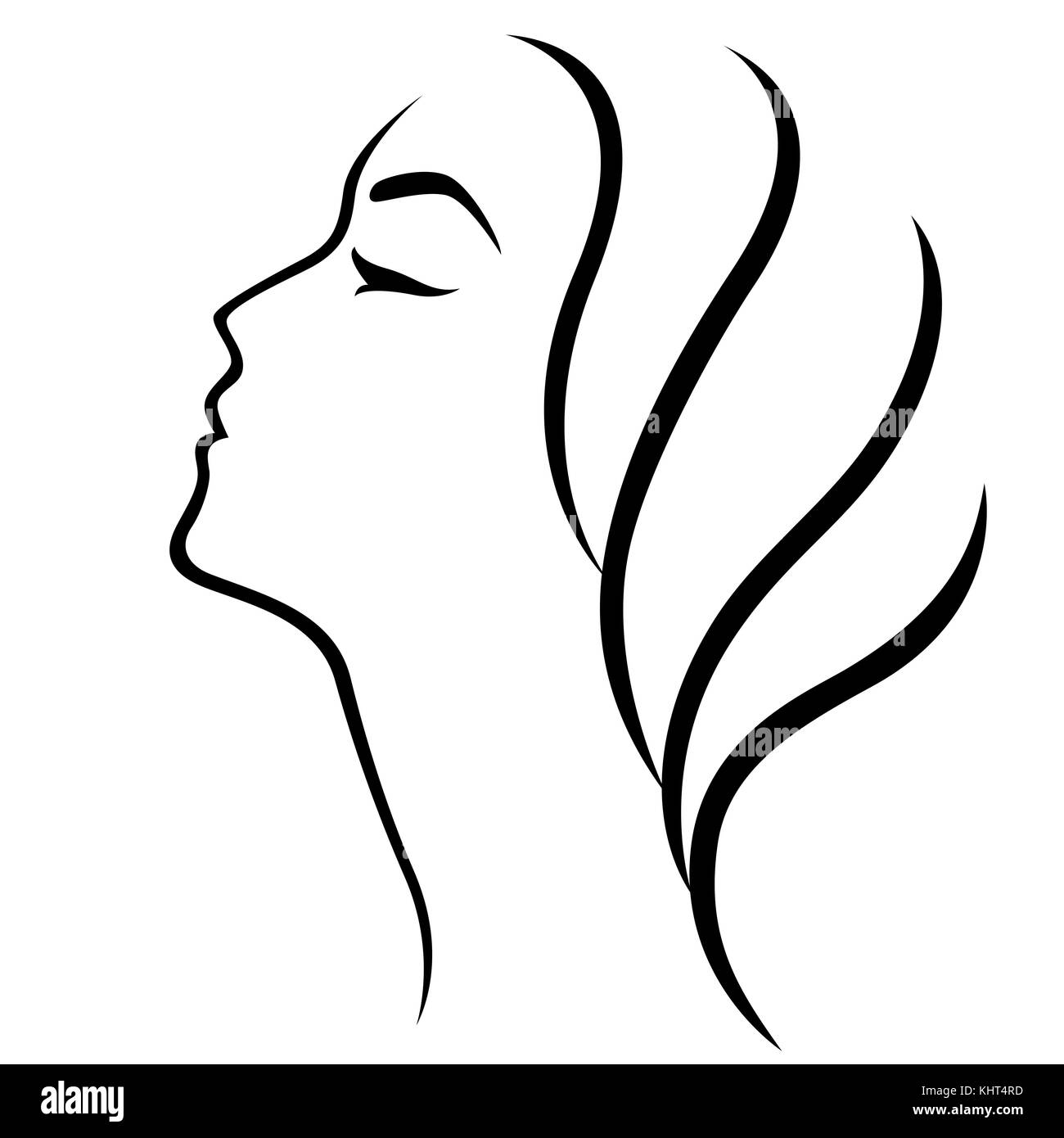 Résumé de la tête d'une femme simple contours, vecteur conception stylisée élément isolé sur fond blanc Illustration de Vecteur