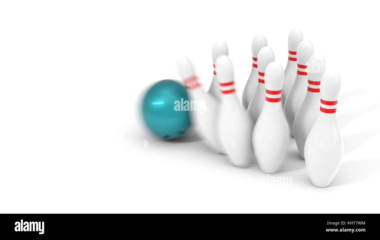 Boule de bowling et broches. isolé sur blanc, 3d illustration Banque D'Images