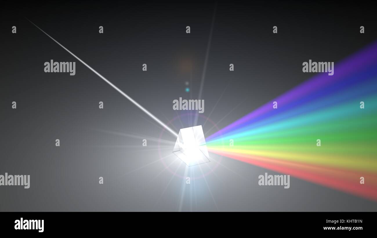White light ray se disperser vers d'autres rayons de lumière de couleur via prisme. avec faisceau lumineux sur ray point d'arrêt. 3d illustration Banque D'Images