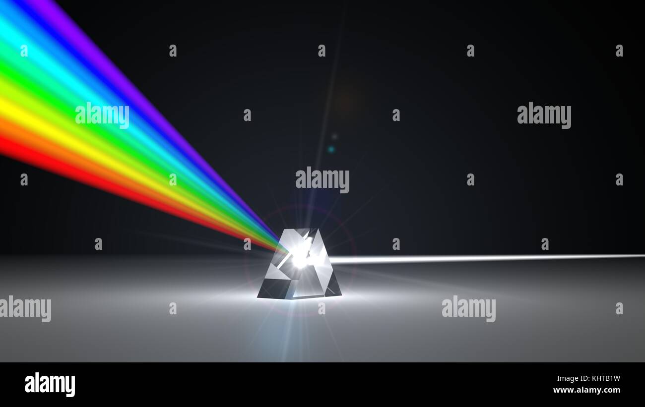 White light ray se disperser vers d'autres rayons de lumière de couleur via prisme. avec faisceau lumineux sur ray point d'arrêt. 3d illustration Banque D'Images