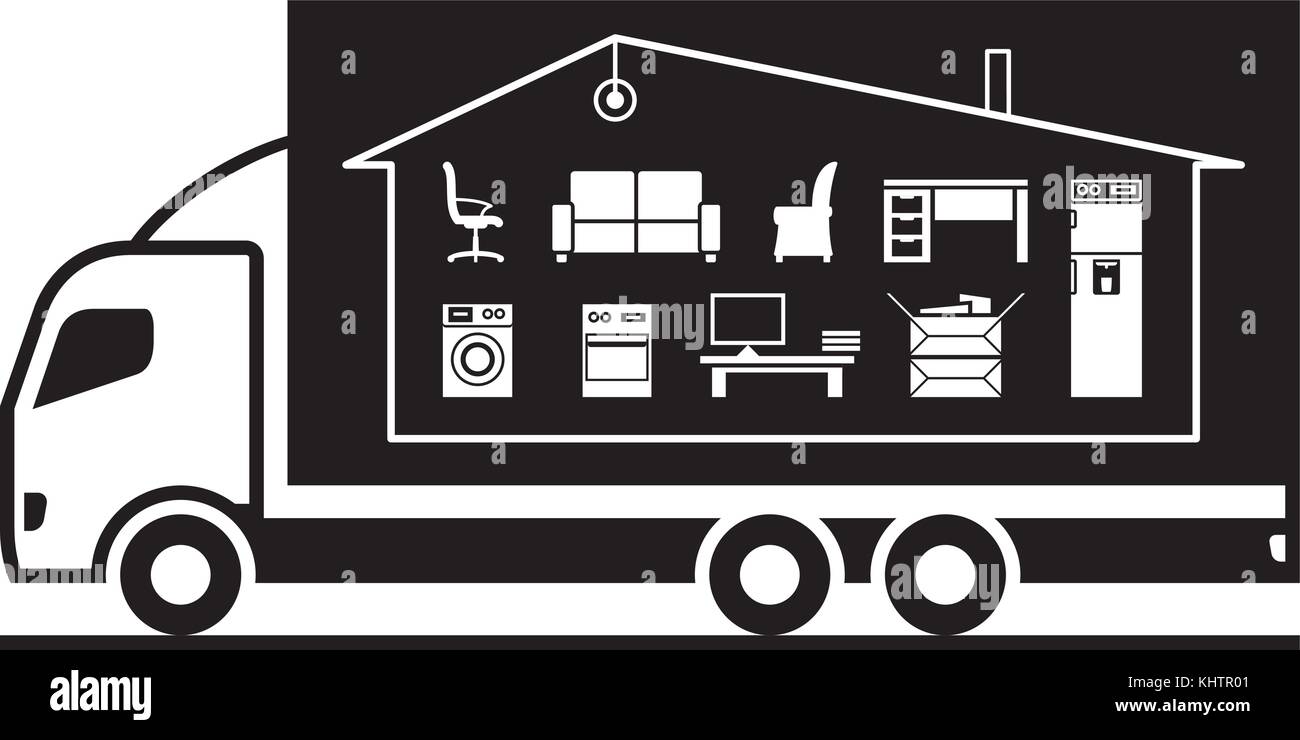 Déplacement des biens ménagers par camion - illustration vectorielle Illustration de Vecteur
