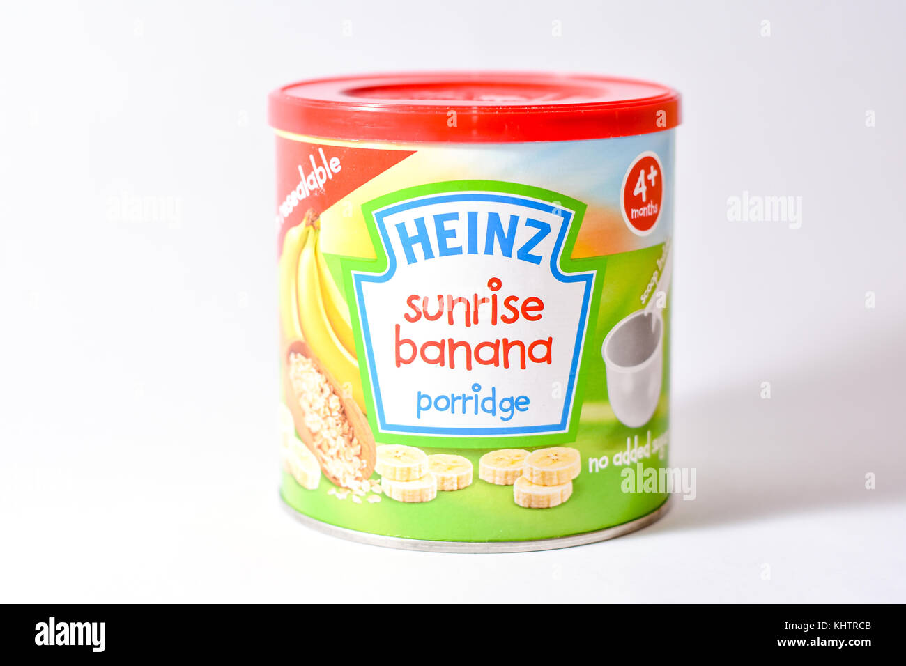 Un récipient de Heinz snrise banana porridge pour enfants Banque D'Images