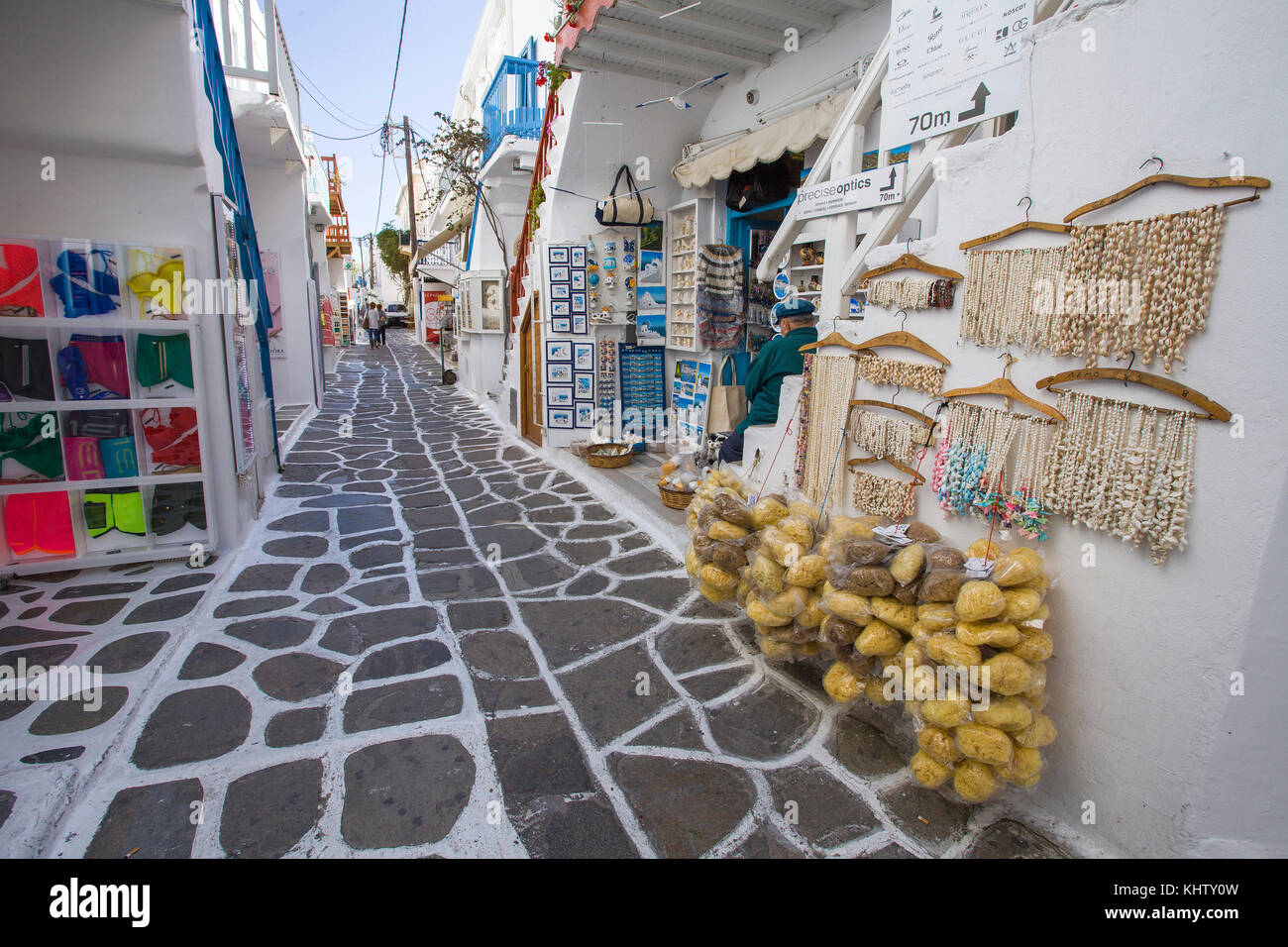 Boutique de souvenirs vend des éponges naturelles, chora, Mykonos-ville, l'île de Mykonos, Cyclades, Mer Égée, Grèce Banque D'Images