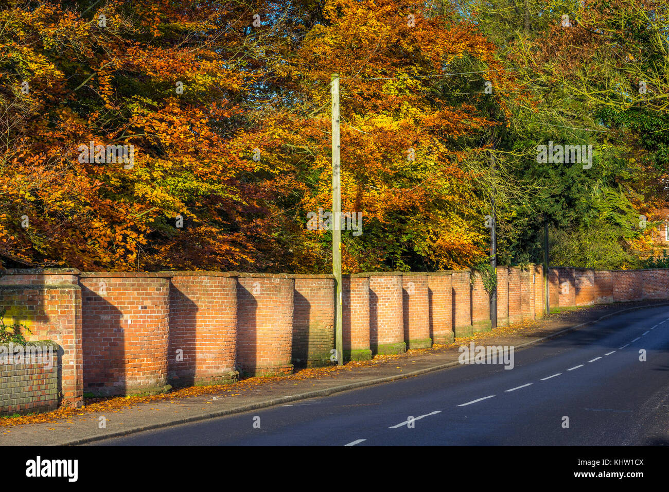 Crinkle crankle wall, photographié à l'automne, de l'Œil, Suffolk, UK. Banque D'Images