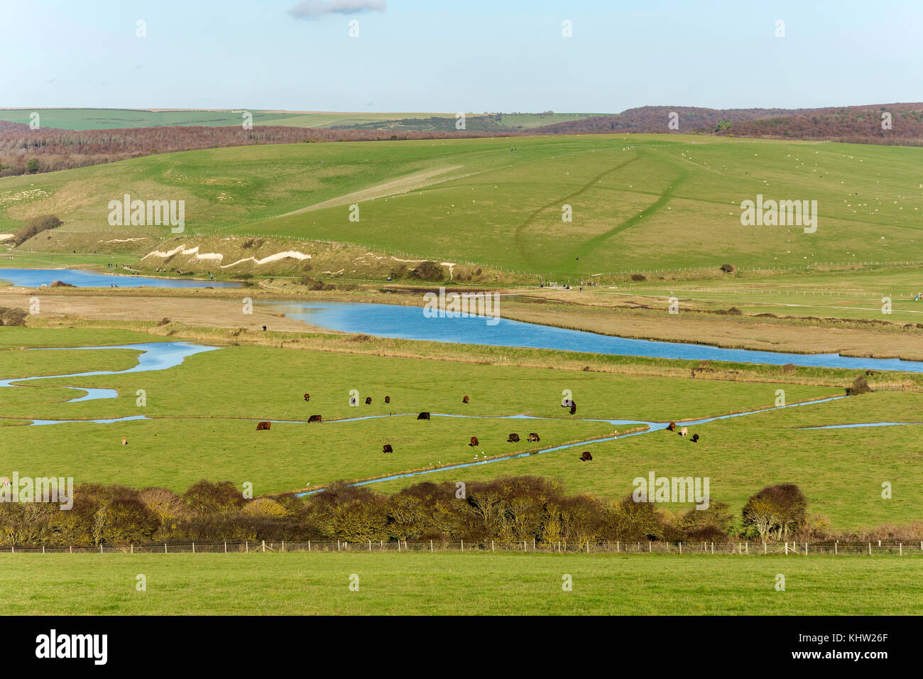 Rivière Cuckmere, sept Sœurs Country Park, Jalhay, East Sussex, Angleterre, Royaume-Uni Banque D'Images