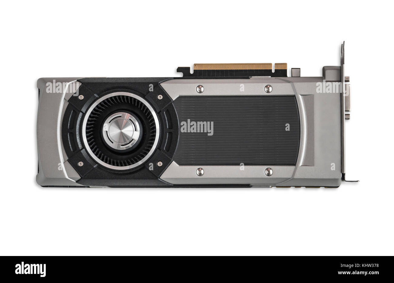 Video carte graphique avec GPU puissant isolé sur fond blanc. peut être utilisée pour extraire cryptocurrencies. photo gros plan avec une faible profondeur de champ. Banque D'Images