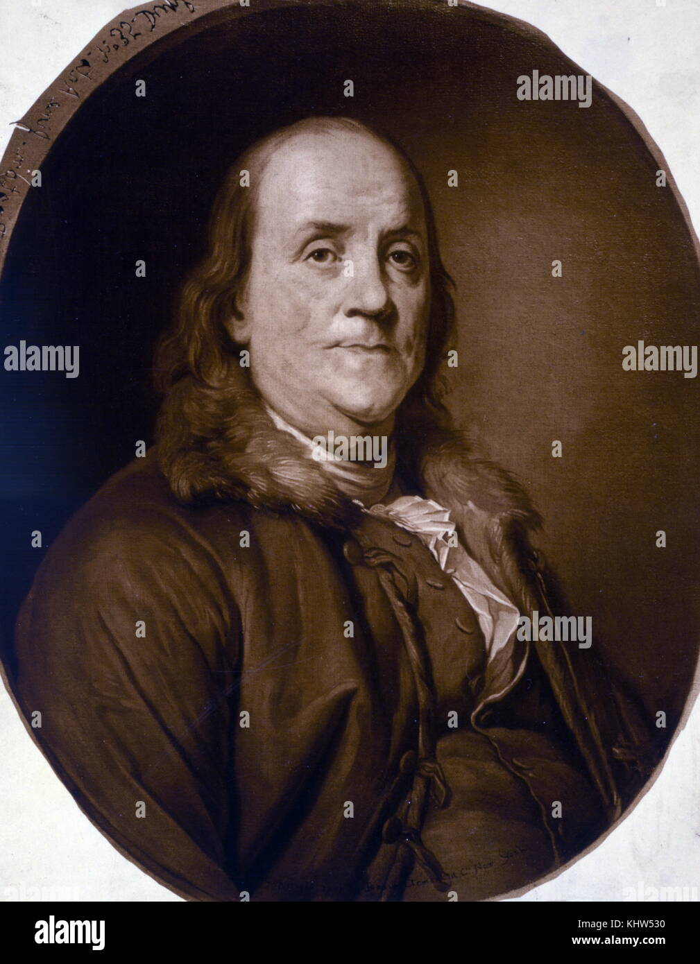 Portrait de Benjamin Franklin (1706-1790) L'un des pères fondateurs, grand penseur, l'auteur, théoricien de la politique, de l'imprimante, homme politique et franc-maçon, ministre des Postes, scientifique, inventeur, activiste civique, homme d'État et diplomate. En date du 18e siècle Banque D'Images