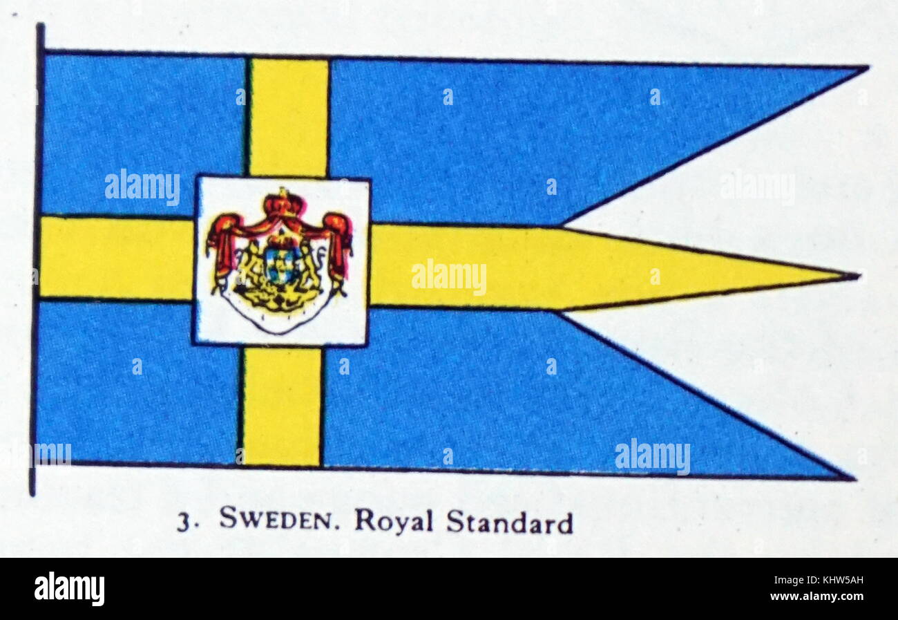 Illustration montrant l'étendard royal de Suède. En date du 20e siècle Banque D'Images