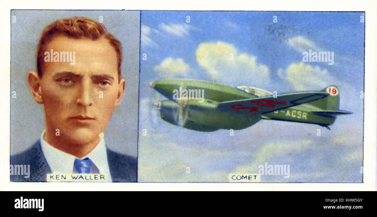 Illustration Kenneth Herbert Fraser Waller et son avion de comète. Kenneth Herbert Fraser Waller (1908-1986) un pilote d'essai. En date du 20e siècle Banque D'Images