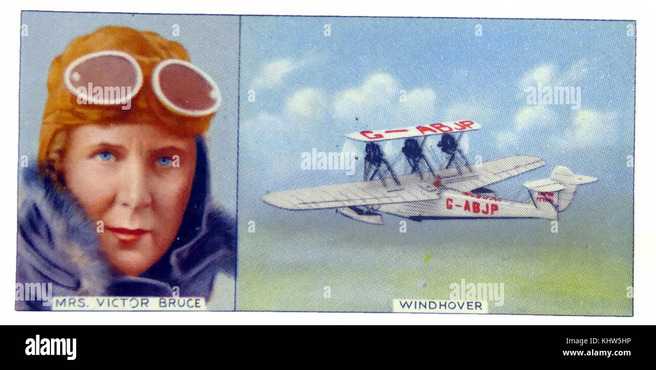 Illustration représentant Mme Victor Bruce et son avion Windhover. Mme Victor Bruce (1895-1990) un nombre record de course automobiliste, vedette rapide racer, aviateur dans les années 1920 et 1930, et plus tard la femme d'affaires. En date du 20e siècle Banque D'Images