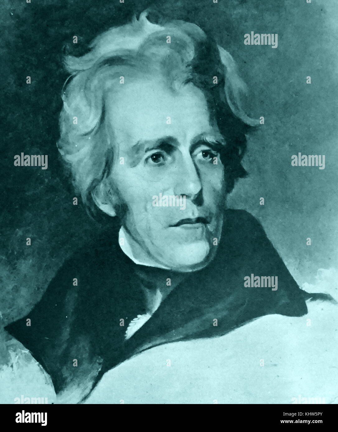 Portrait du président Andrew Jackson par Thomas Sully. Andrew Jackson (767-1845) un soldat américain, homme d'État et septième président des États-Unis d'Amérique. Peint par Thomas Sully (1783-1872) un peintre de portrait. En date du 19e siècle Banque D'Images