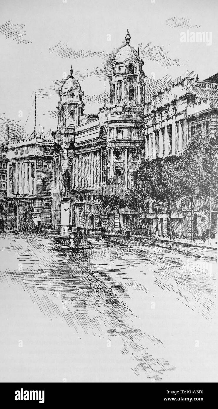 Illustration représentant le Bureau de la guerre, Londres. Le War Office est un ministère du gouvernement britannique chargé de l'administration de l'armée britannique entre 1857-1964. En date du 20e siècle Banque D'Images